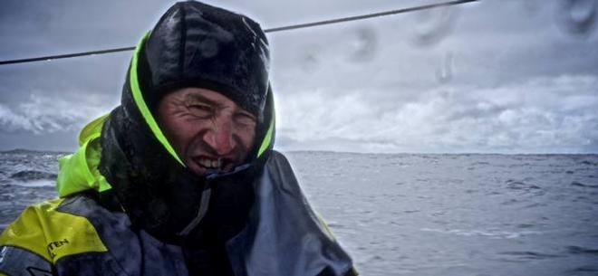 Onboard Team Brunel - A bit wet for Jens Dolmer during his watch - Leg five to Itajai -  Volvo Ocean Race 2015 © Stefan Coppers/Team Brunel